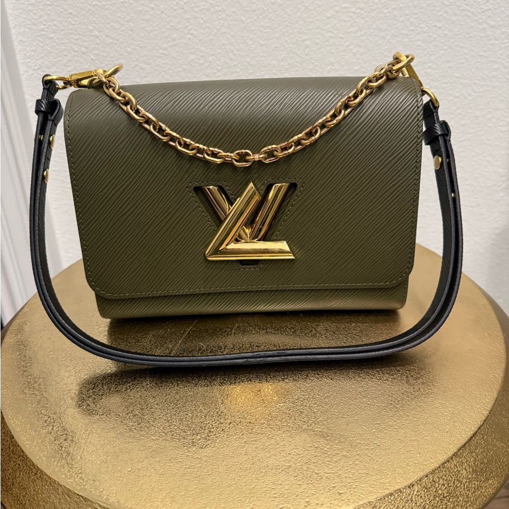 Louis Vuitton Olive Green Shoulder Bag with Gold Chain